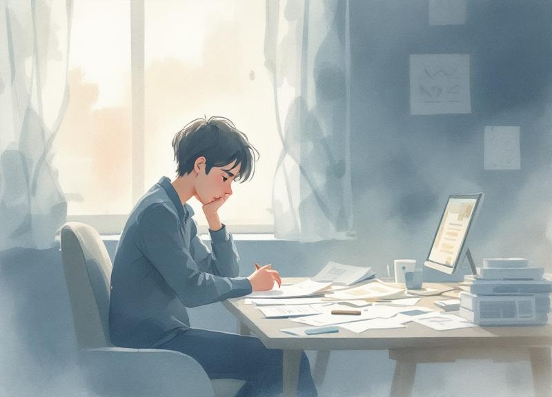 書類に悩む様子